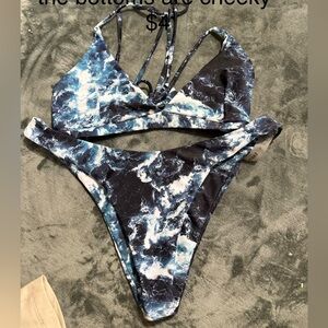 SHEIN Blue & White Marble Print Triangle Bikini Set